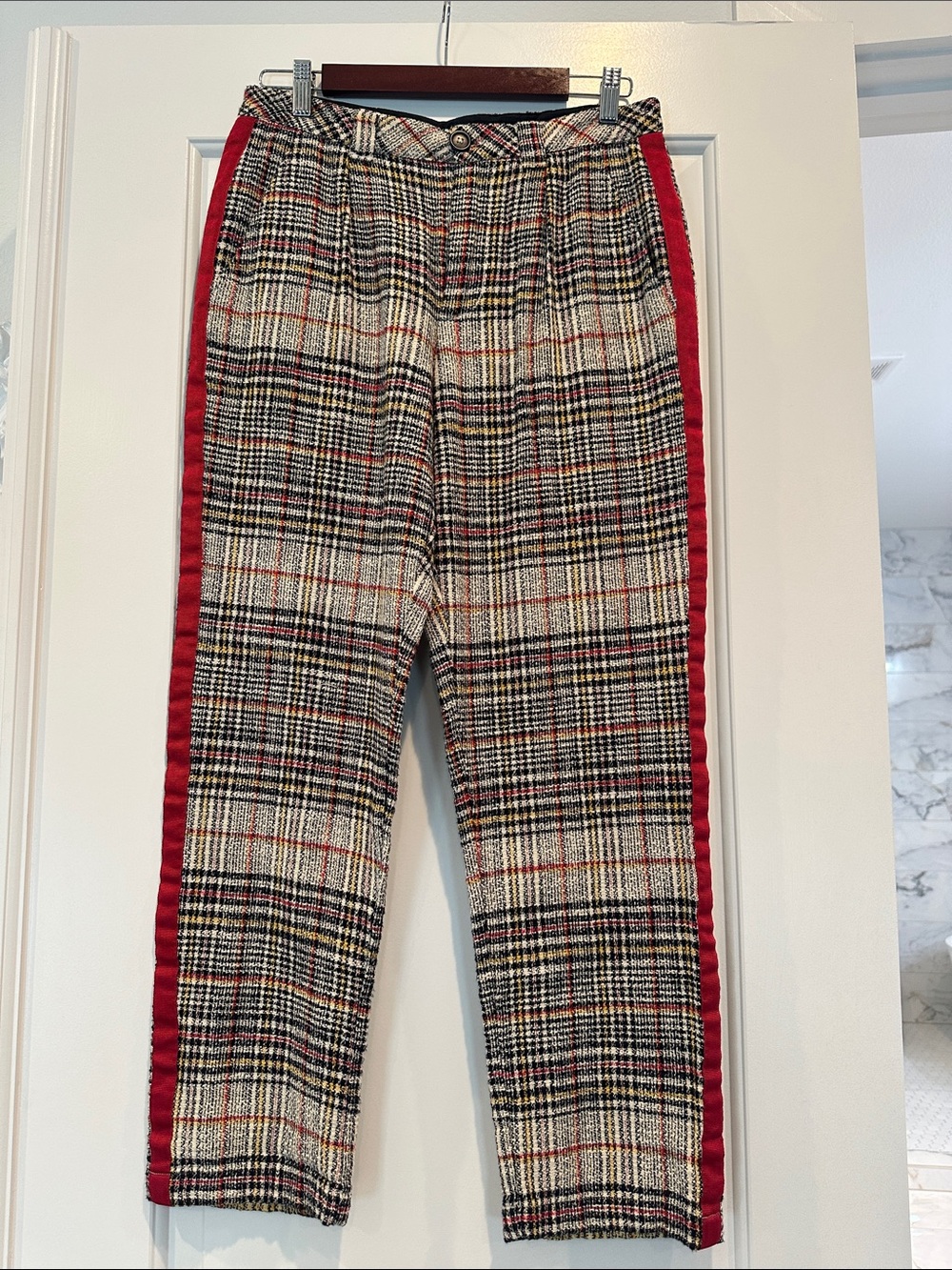 Free People Black Tweed Jacket Trim with Red and Yellow Accents